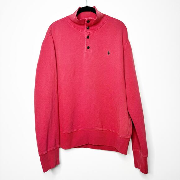 Polo Ralph Lauren Fleece Lined Mock Neck Henley Sweatshirt Red Men’s Large - Picture 2 of 7
